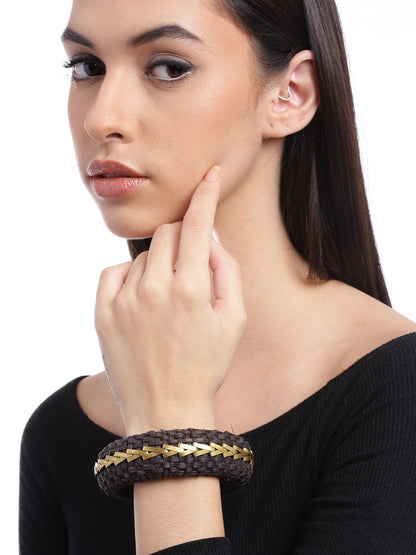 Women Black & Gold-Toned Wood Bangle-Style Bracelet