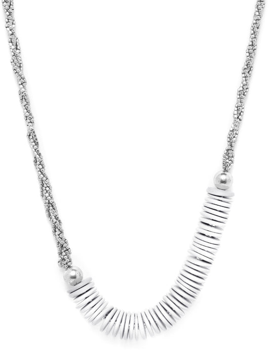 White Silver-Plated Beaded Twisted Necklace