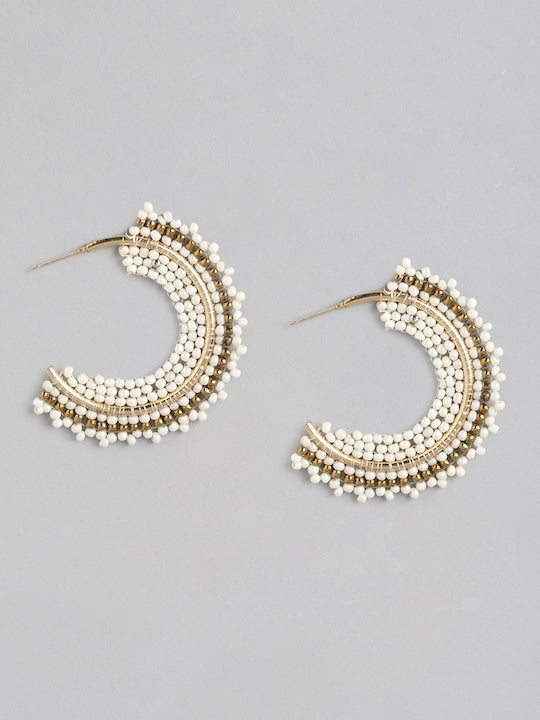 Off White & Gold-Toned Circular Half Hoop Earrings