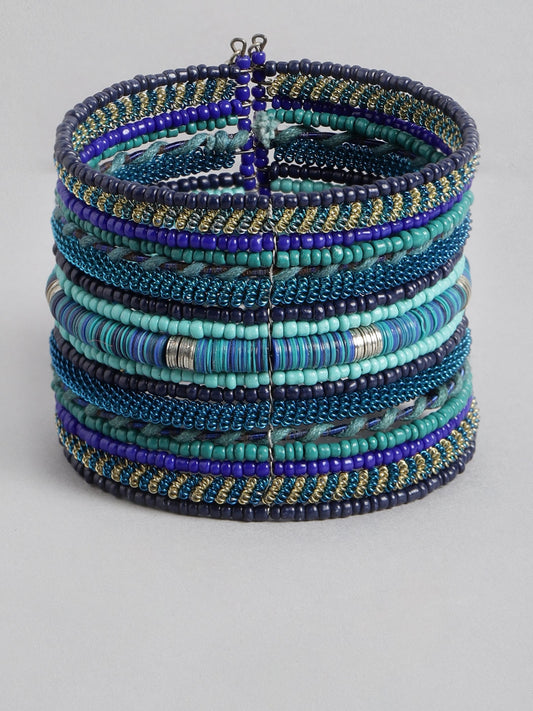 Women Blue & Green Beaded Cuff Bracelet