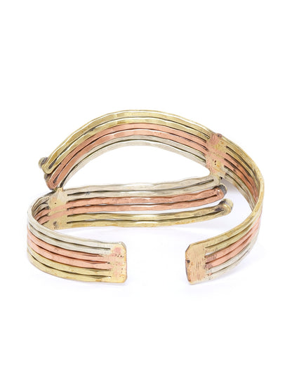 Copper-Toned Antique Gold-Plated Colour blocked Cuff Bracelet