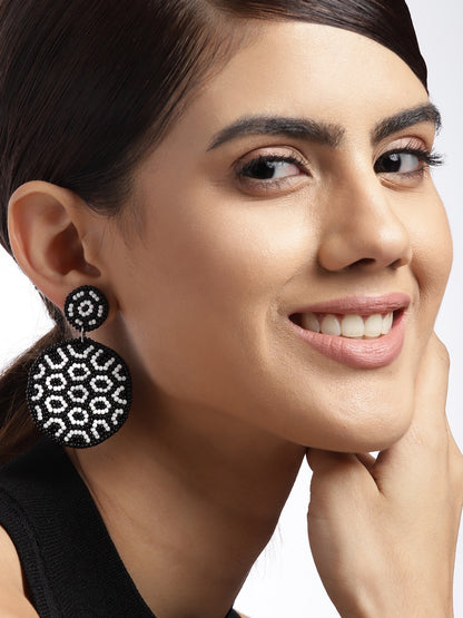 RICHEERA Black & White Circular Drop Earrings