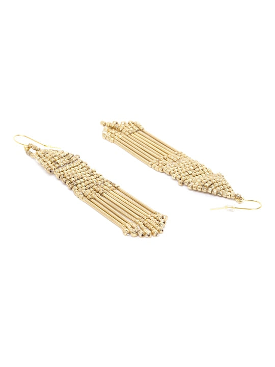 Gold-Plated Beaded Tasselled Drop Earrings