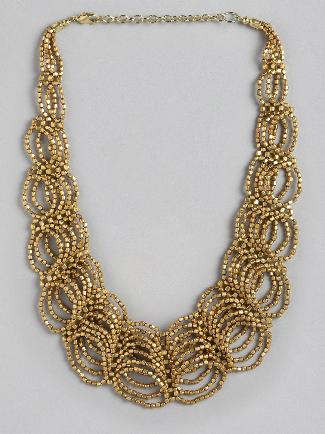 Gold-Plated Beaded Multi-Layered Statement Necklace