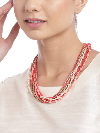 Red & Gold-Toned Beaded Statement Necklace