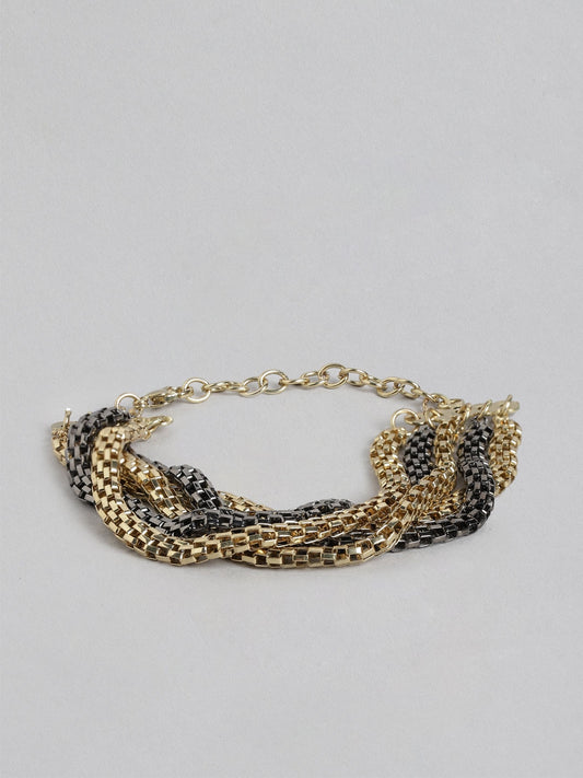 Women Gold-Toned & Gunmetal-Toned Gold-Plated Multistrand Bracelet