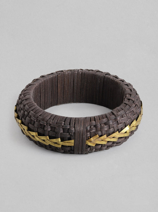 Women Black & Gold-Toned Wood Bangle-Style Bracelet