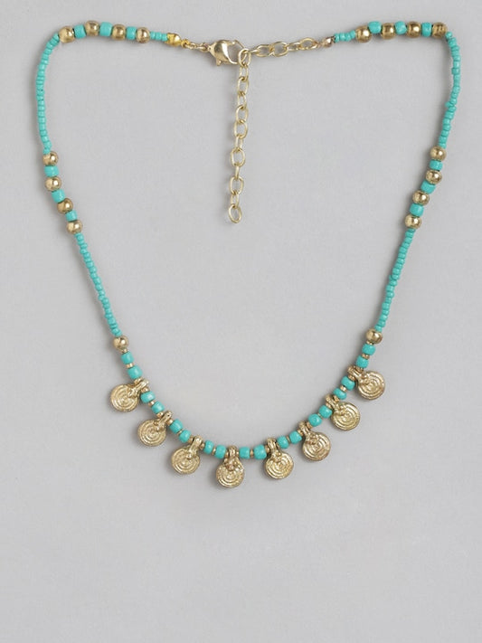 Sea Green & Gold-Toned Gold-Plated Necklace