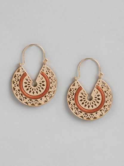 Gold-Toned & Rust Orange Circular Drop Earrings