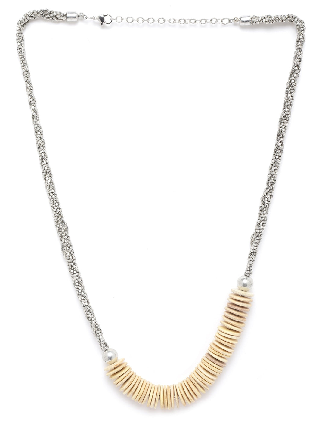 Women Beige Silver-Plated Beaded Asymmetric Necklace