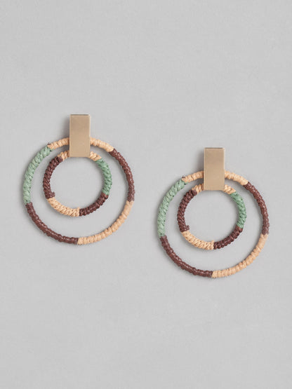 Brown & Green Circular Beaded Drop Earrings