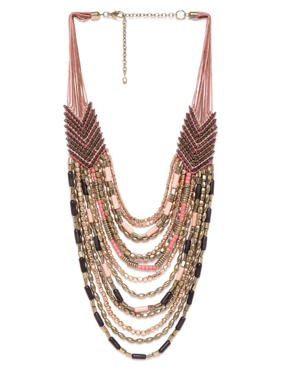 RICHEERA Pink & Black Gold-Plated Layered Beaded Necklace