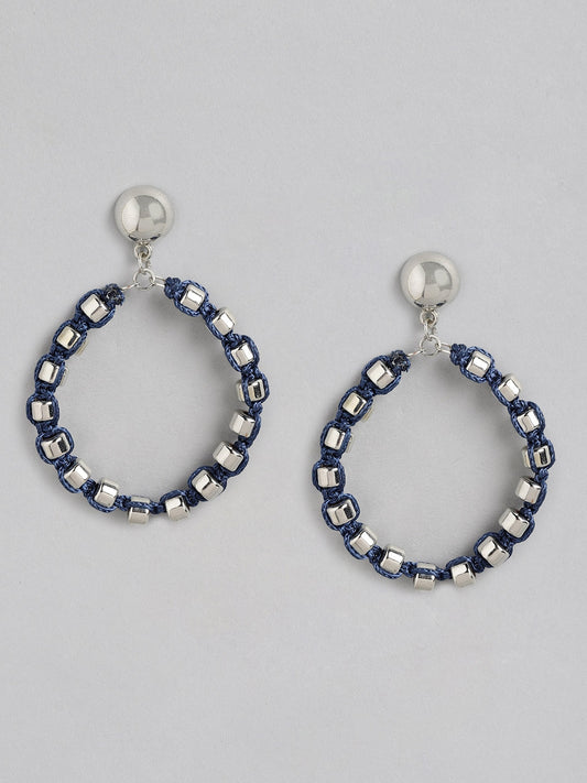 Blue & Silver-Toned Circular Drop Earrings