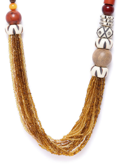 Beige & Brown Beaded Layered Necklace