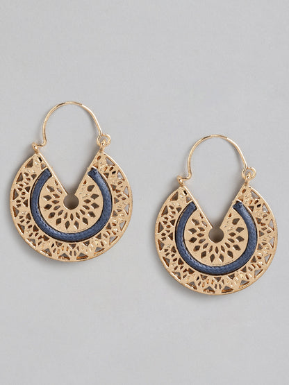 Gold-Toned & Blue Circular Drop Earrings