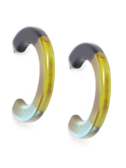 Lime Green & Black Resin Print Circular Half Hoop Earrings