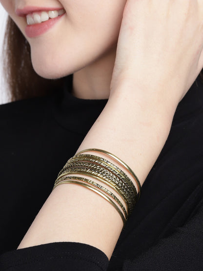 Antique Gold-Plated Textured Cuff Bracelet