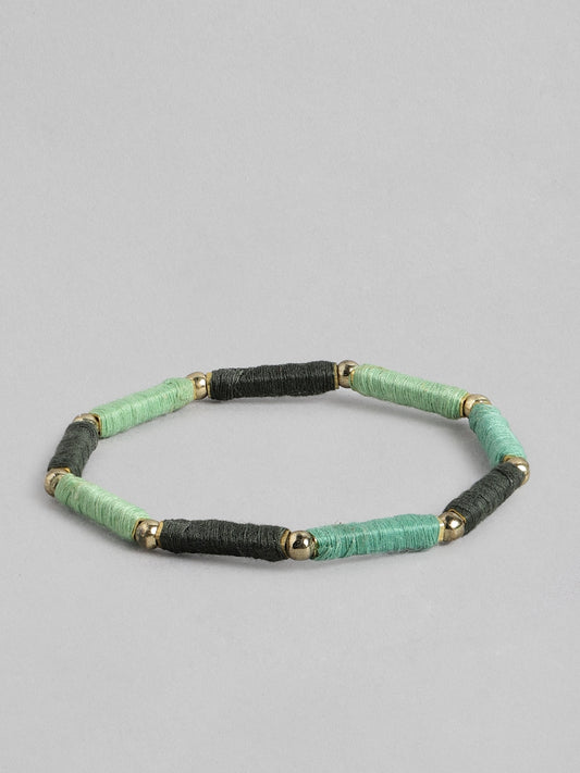 Women Green & Gold-Toned Beaded Elasticated Bracelet