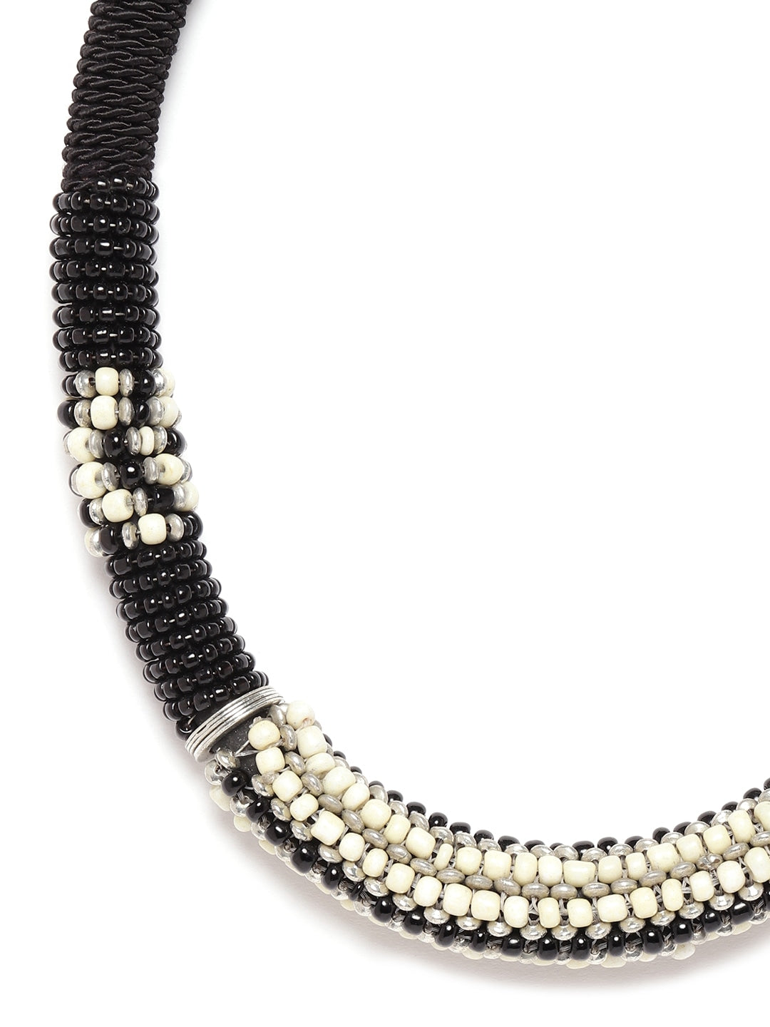 Black & Off-White Silver-Plated Artificial Beaded Necklace
