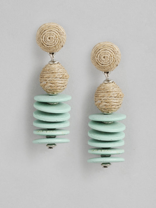 Green & Beige Contemporary Drop Earrings