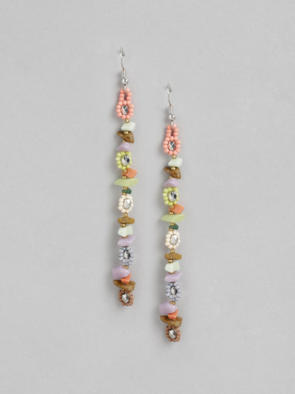 Silver-Toned & Peach-Coloured Contemporary Drop Earrings