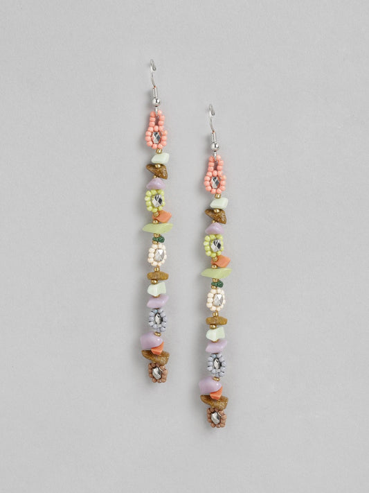 Silver-Toned & Peach-Coloured Contemporary Drop Earrings
