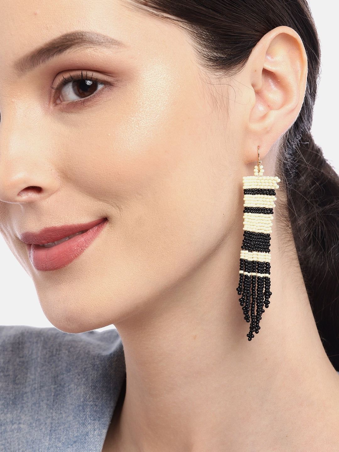 Black & Off White Contemporary Drop Earrings