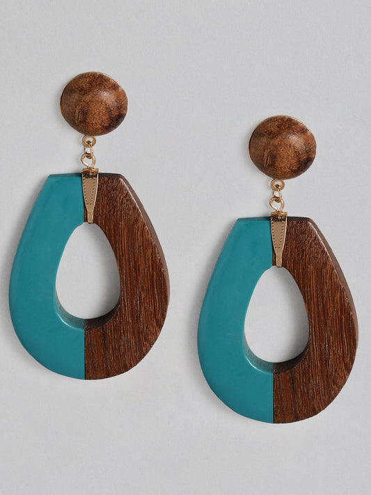 Turquoise Blue & Brown Teardrop Shaped Drop Earrings