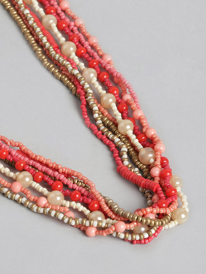 Red & Gold-Toned Beaded Statement Necklace