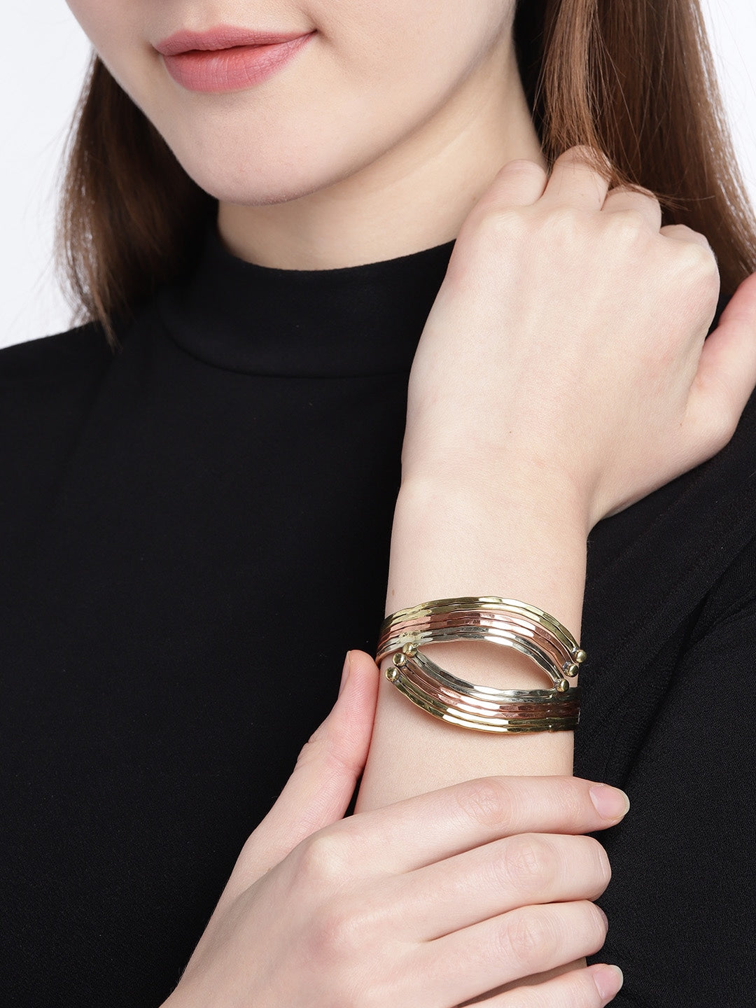 Copper-Toned Antique Gold-Plated Colour blocked Cuff Bracelet