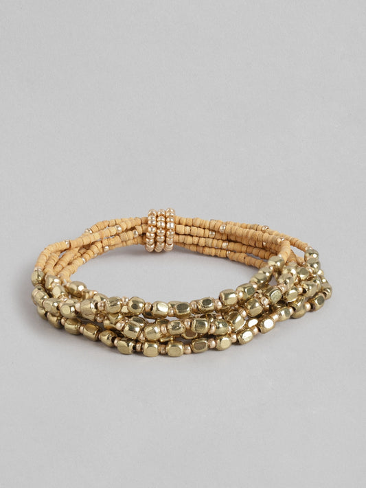 RICHEERA Gold-Plated Artificial Beads Multistrand Bracelet