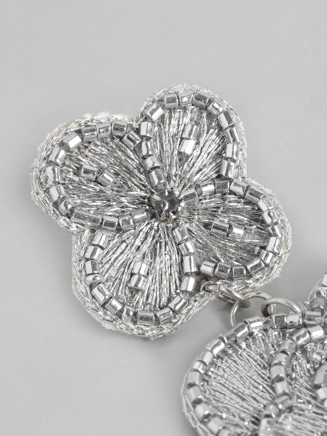 Silver-Toned Floral Drop Earrings