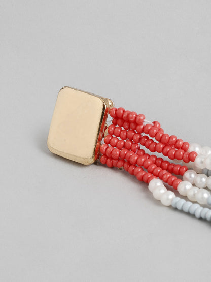 Gold-Toned & Coral Contemporary Drop Earrings