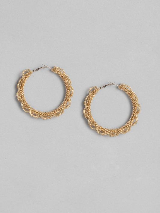 Gold-Plated Artificial Beads Circular Hoop Earrings