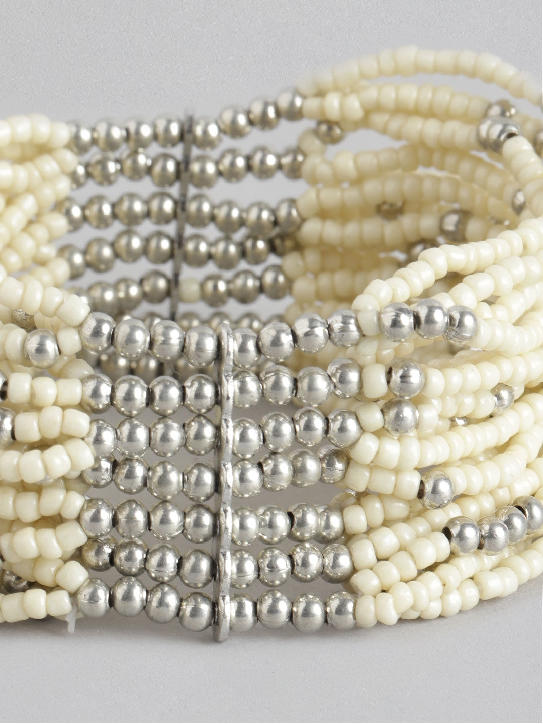 RICHEERA Women Off White & Silver-Toned Cuff Bracelet
