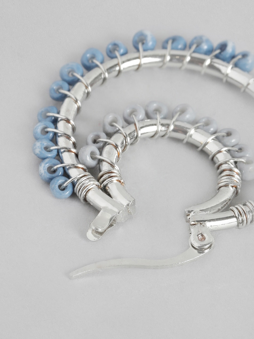 Blue & Silver Toned Circular Drop Earrings
