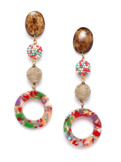 Multicoloured Beaded & Resin Print Geometric Drop Earrings