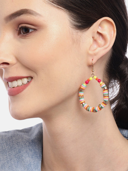 Pink & Gold-Toned Circular Drop Earrings