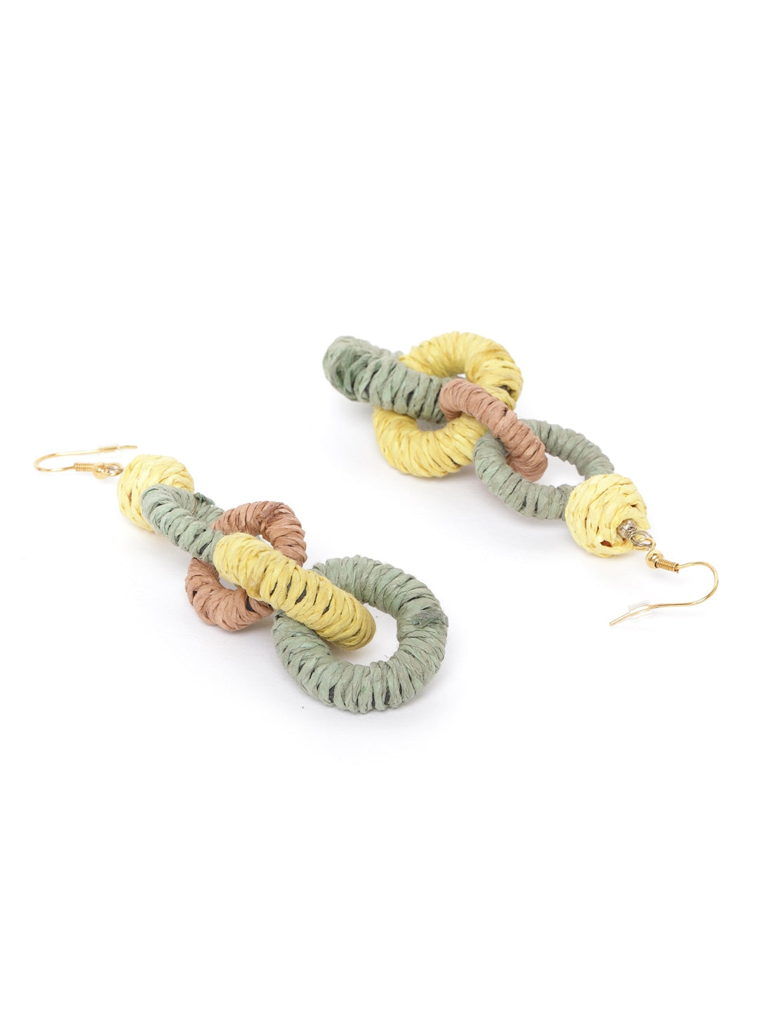Olive Green & Yellow Colourblocked Circular Drop Earrings