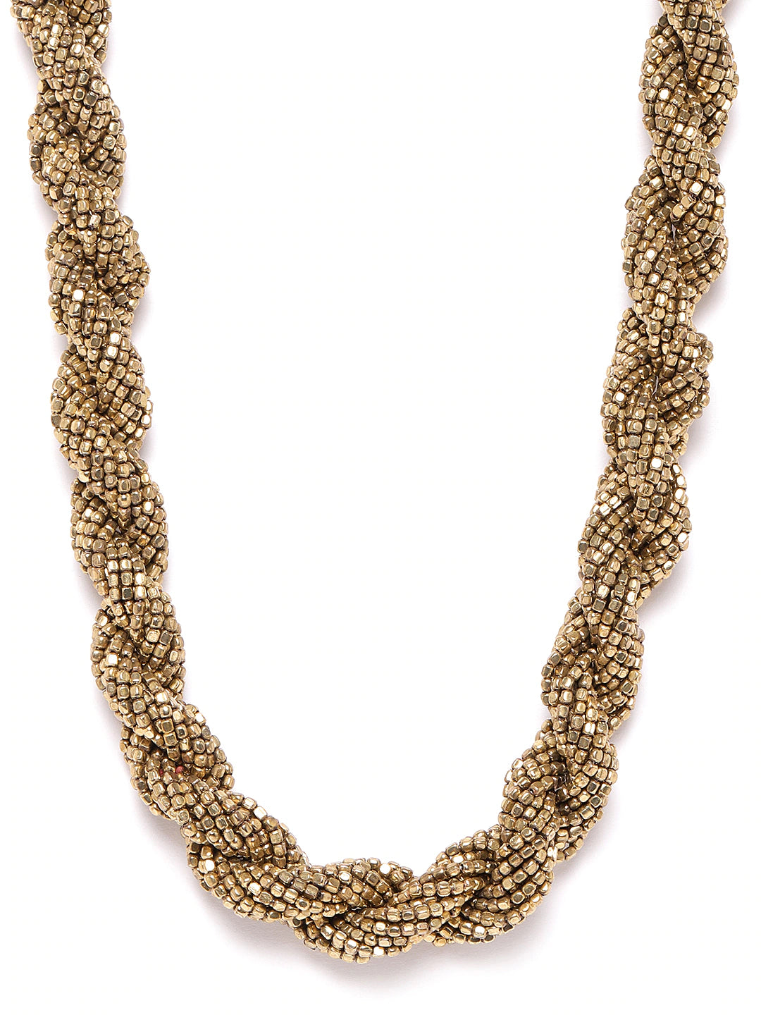 Women Antique Gold-Plated Beaded Twisted Necklace