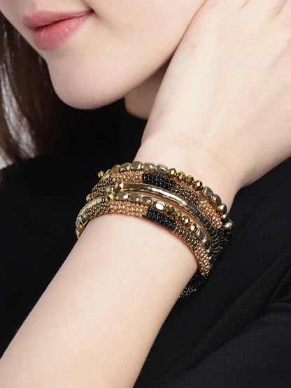 Black Gold-Plated Beaded Coil Spring Bracelet