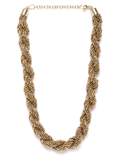 Women Antique Gold-Plated Beaded Twisted Necklace