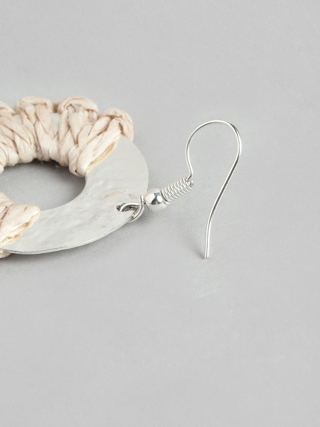 RICHEERA Beige & Silver-Toned Circular Drop Earrings