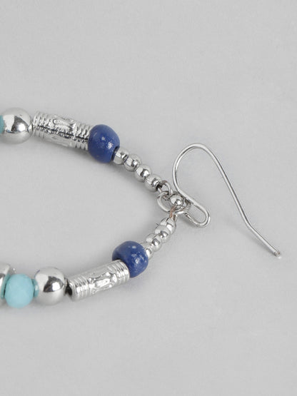 Blue & Silver-Toned Circular Drop Earrings