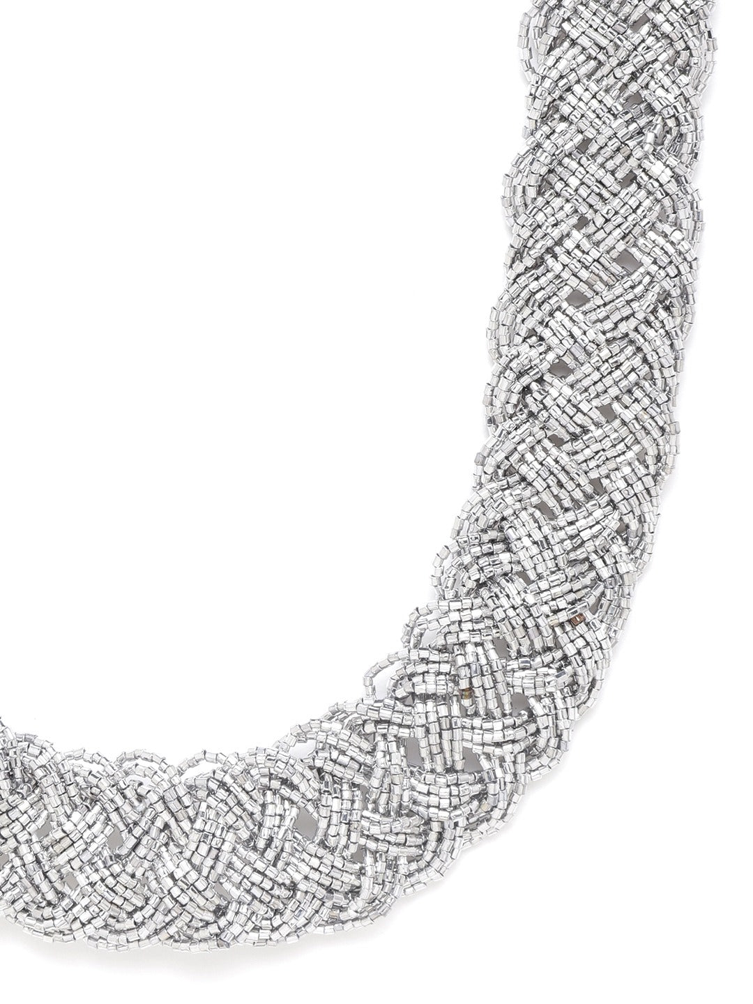 Silver-Toned Beaded Braided Necklace