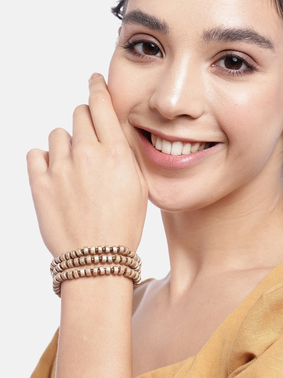 Women Set of 3 Gold-Toned Elasticated Bracelet