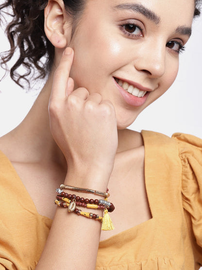 Women Gold-Plated Yellow & Brown Armlet Bracelet