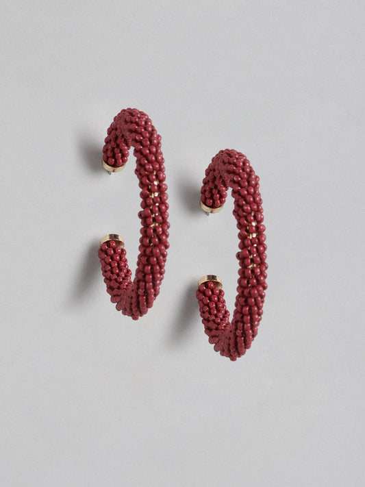 RICHEERA Red Circular Embellished Half Hoop Earrings