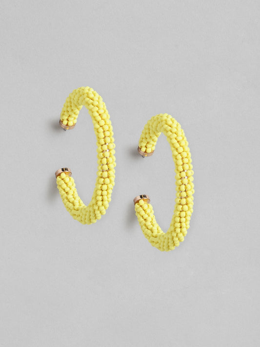 RICHEERA Yellow Beaded Circular Half Hoop Earrings