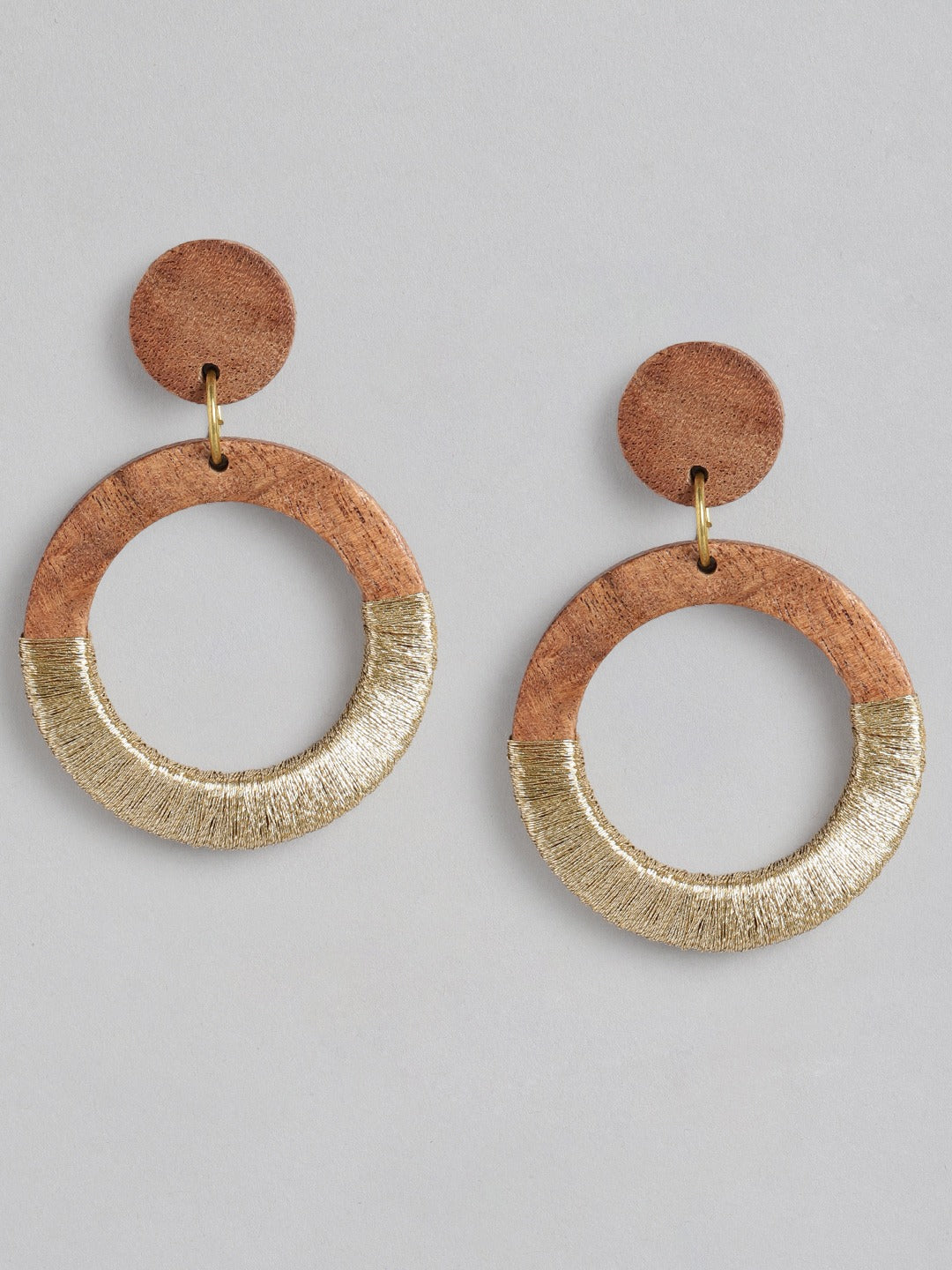 RICHEERA Gold-Toned & Brown Circular Drop Earrings